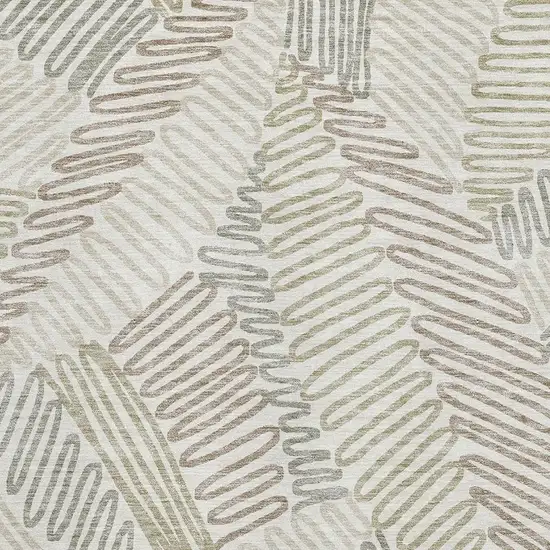 Ivory Beige And Tan Floral Washable Area Rug With UV Protection Photo 3