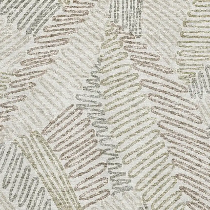 Ivory Beige And Tan Floral Washable Area Rug With UV Protection Photo 3