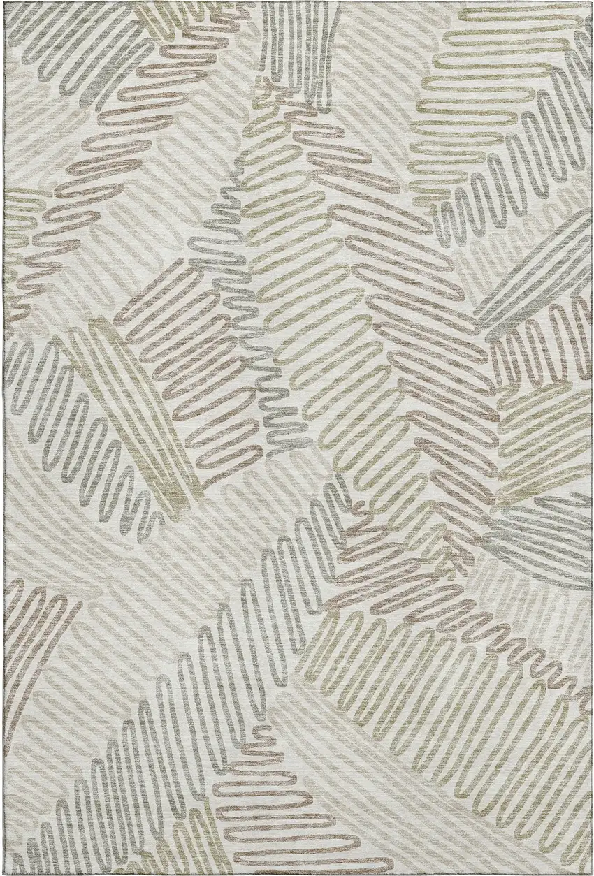 Ivory Beige And Tan Floral Washable Area Rug With UV Protection Photo 1