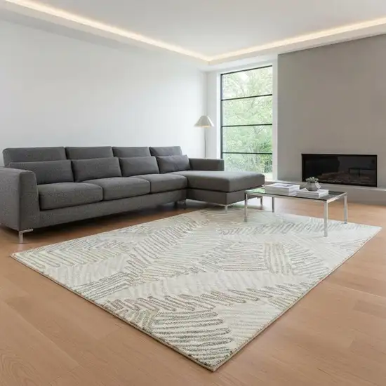 Ivory Beige And Tan Floral Washable Area Rug With UV Protection Photo 2