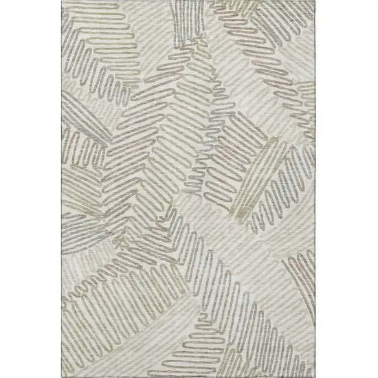 Ivory Beige And Tan Floral Washable Area Rug With UV Protection Photo 4