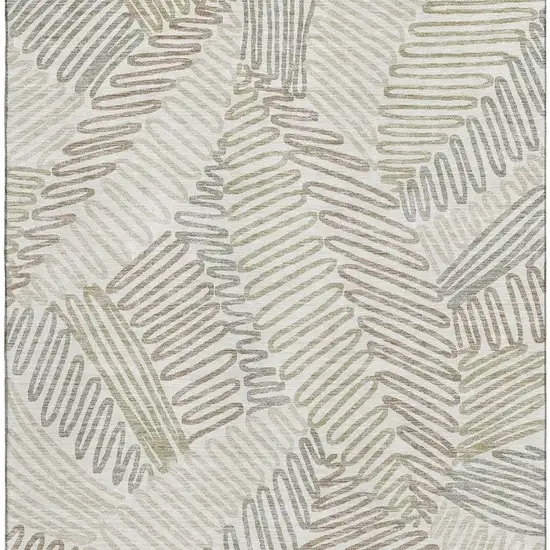 Ivory Beige And Tan Floral Washable Area Rug With UV Protection Photo 3
