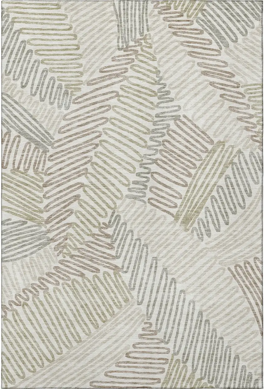 Ivory Beige And Tan Floral Washable Area Rug With UV Protection Photo 4