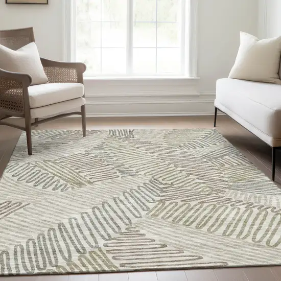 Ivory Beige And Tan Floral Washable Area Rug With UV Protection Photo 6