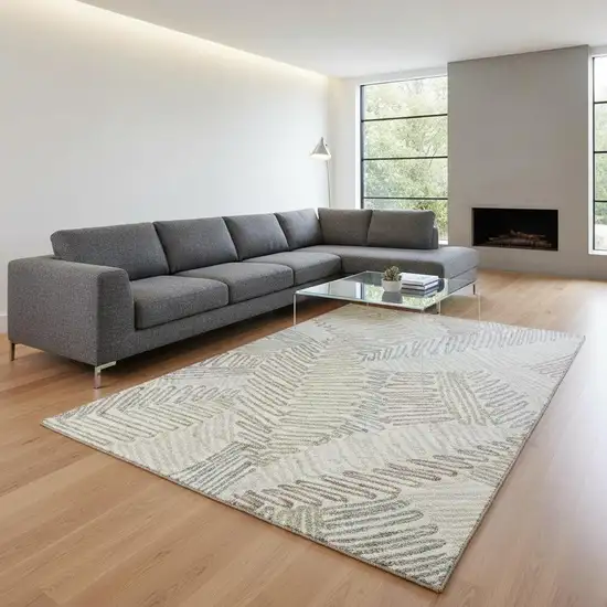 Ivory Beige And Tan Floral Washable Area Rug With UV Protection Photo 2