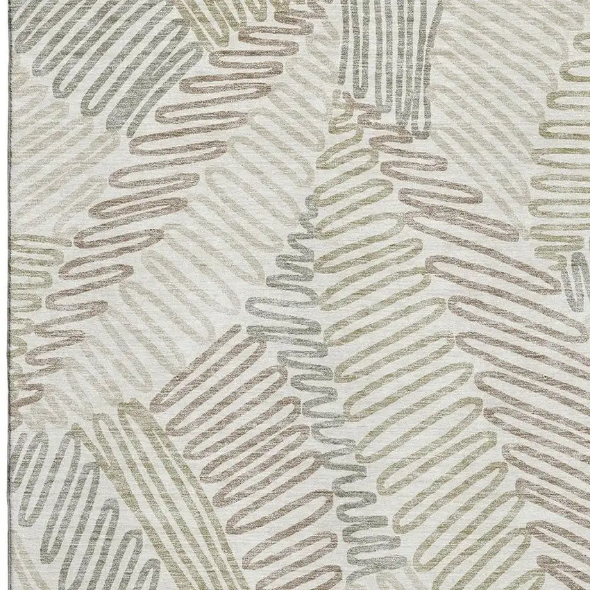 Ivory Beige And Tan Floral Washable Area Rug With UV Protection Photo 3