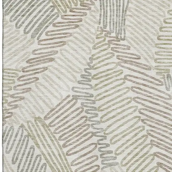 Ivory Beige And Tan Floral Washable Area Rug With UV Protection Photo 3