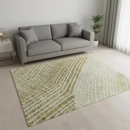 Ivory Beige And Tan Geometric Washable Area Rug With UV Protection Photo 2