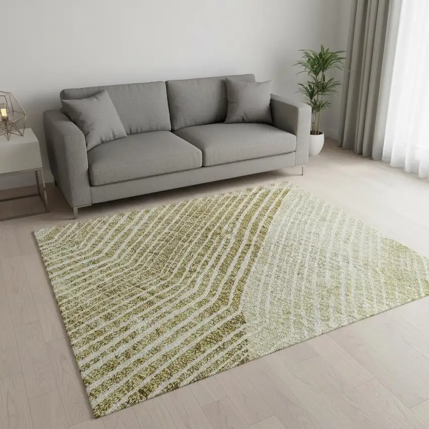 Ivory Beige And Tan Geometric Washable Area Rug With UV Protection Photo 2