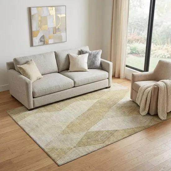 Ivory Beige And Tan Geometric Washable Area Rug With UV Protection Photo 1