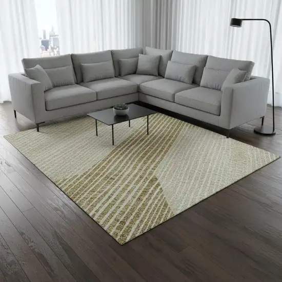 Ivory Beige And Tan Geometric Washable Area Rug With UV Protection Photo 2