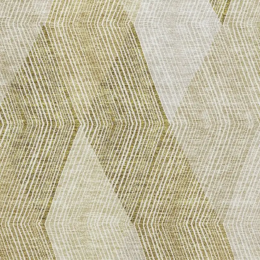 Ivory Beige And Tan Geometric Washable Area Rug With UV Protection Photo 3