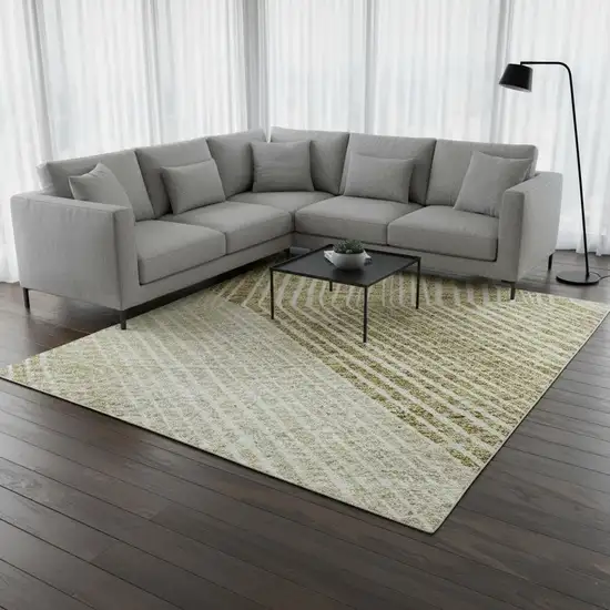 Ivory Beige And Tan Geometric Washable Area Rug With UV Protection Photo 2