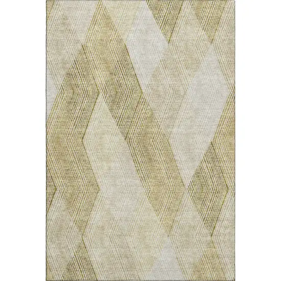 Ivory Beige And Tan Geometric Washable Area Rug With UV Protection Photo 6