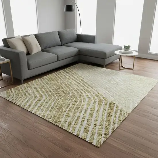 Ivory Beige And Tan Geometric Washable Area Rug With UV Protection Photo 2