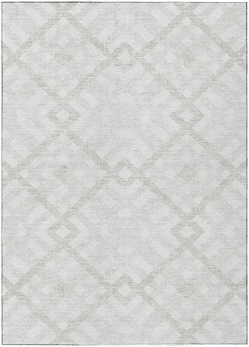 Ivory Beige And Tan Geometric Washable Indoor Outdoor Area Rug Photo 2