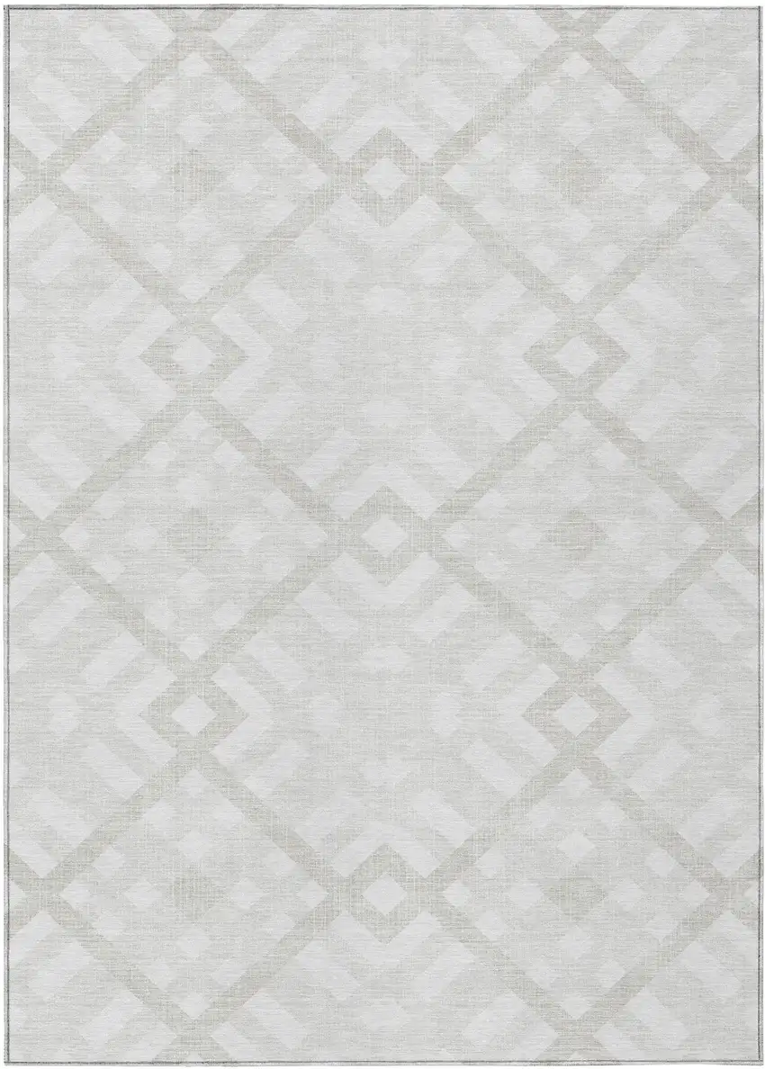 Ivory Beige And Tan Geometric Washable Indoor Outdoor Area Rug Photo 2