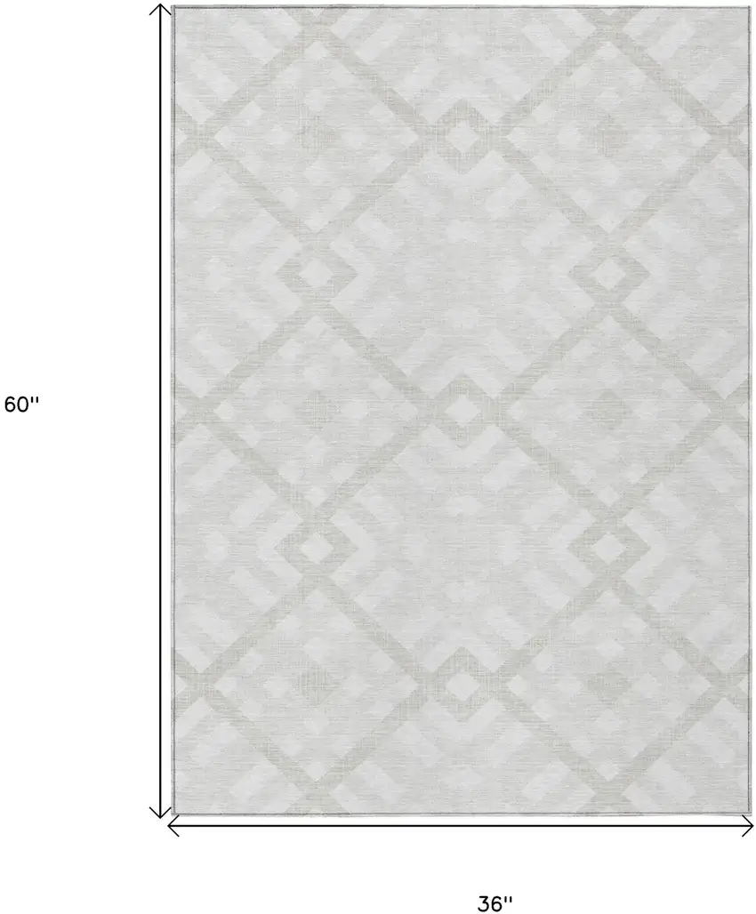 Ivory Beige And Tan Geometric Washable Indoor Outdoor Area Rug Photo 3