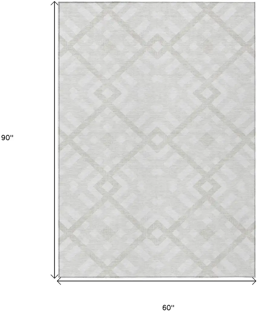 Ivory Beige And Tan Geometric Washable Indoor Outdoor Area Rug Photo 3