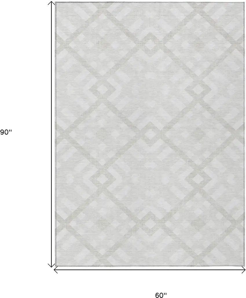Ivory Beige And Tan Geometric Washable Indoor Outdoor Area Rug Photo 3