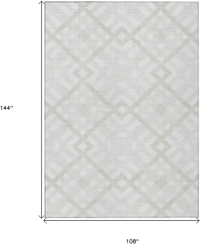 Ivory Beige And Tan Geometric Washable Indoor Outdoor Area Rug Photo 3