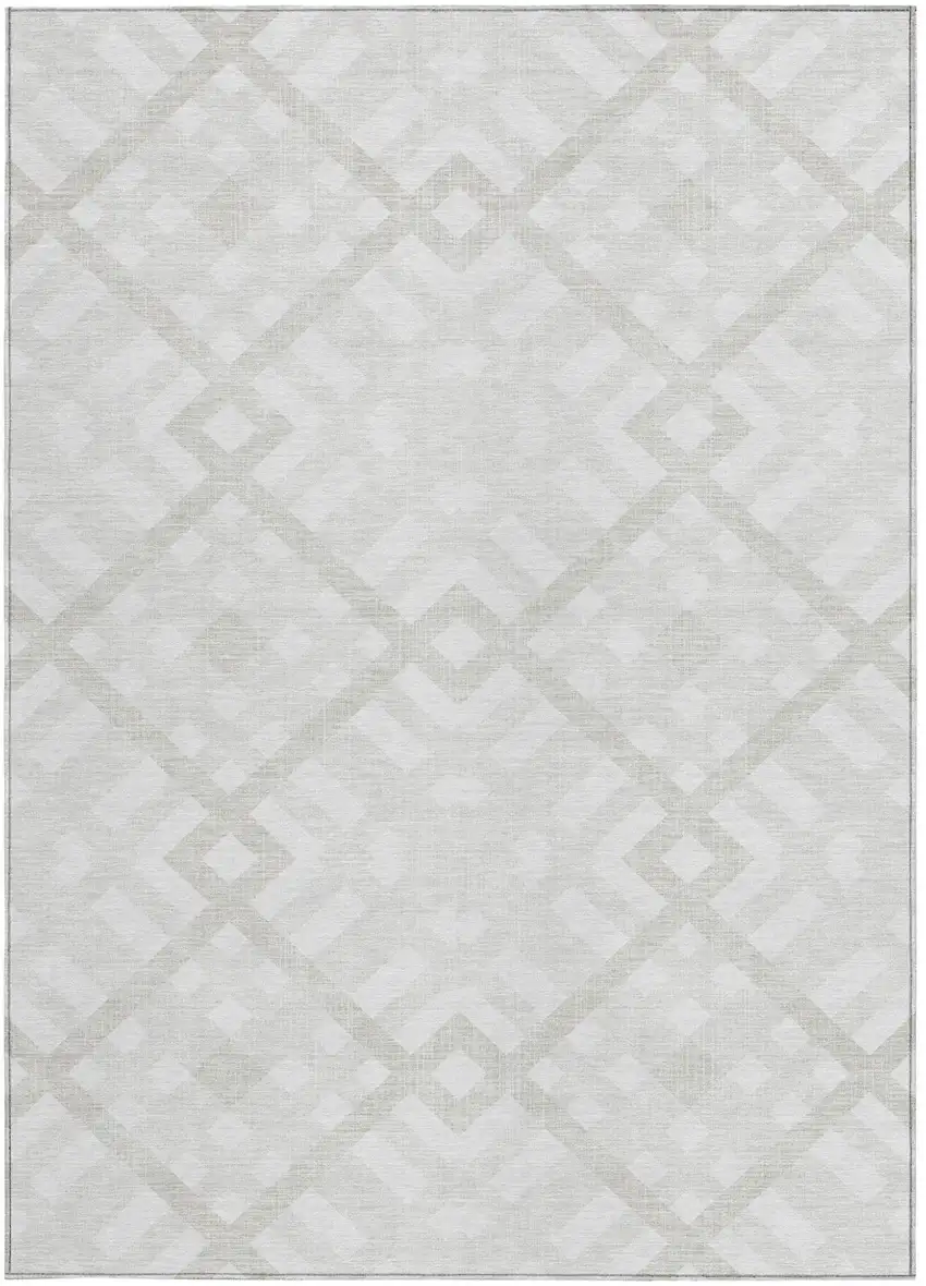 Ivory Beige And Tan Geometric Washable Indoor Outdoor Area Rug Photo 5