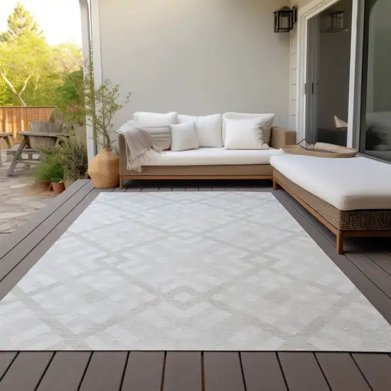 Ivory Beige And Tan Geometric Washable Indoor Outdoor Area Rug Photo 9
