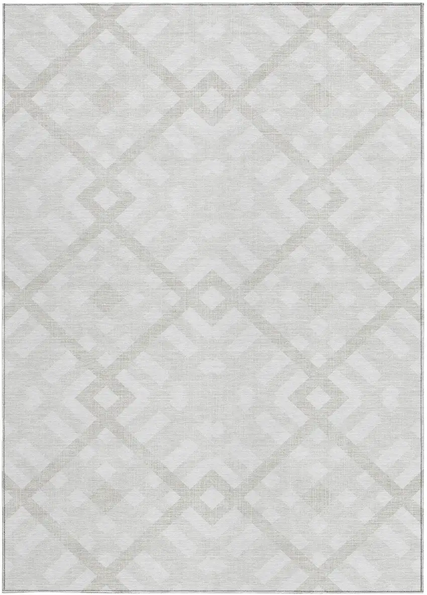 Ivory Beige And Tan Geometric Washable Indoor Outdoor Area Rug Photo 5