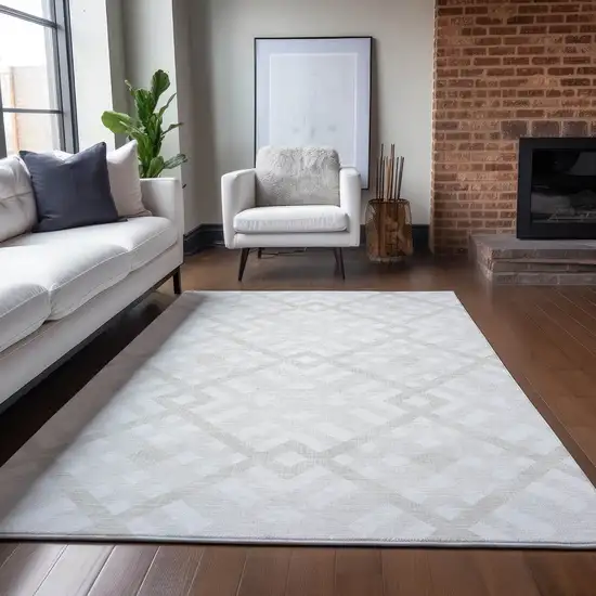 Ivory Beige And Tan Geometric Washable Indoor Outdoor Area Rug Photo 7
