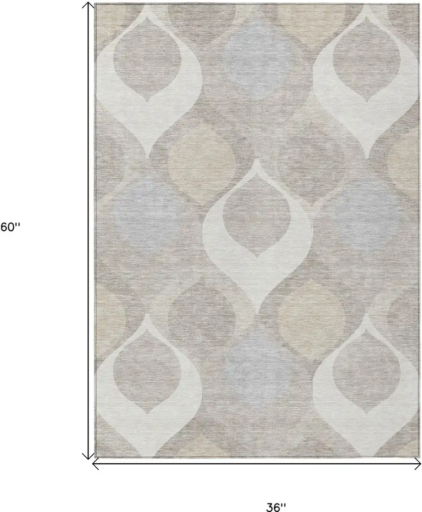 Ivory Beige And Tan Ogee Washable Indoor Outdoor Area Rug Photo 9