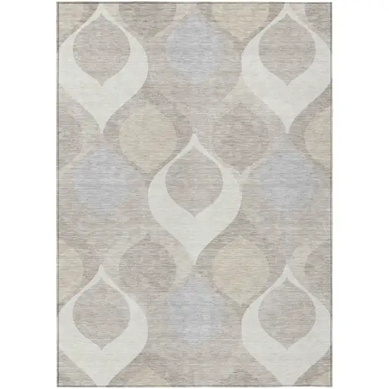 Ivory Beige And Tan Ogee Washable Indoor Outdoor Area Rug Photo 1