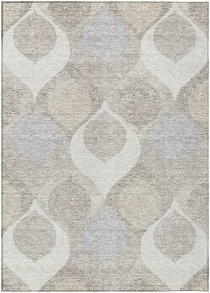 Ivory Beige And Tan Ogee Washable Indoor Outdoor Area Rug Photo 1