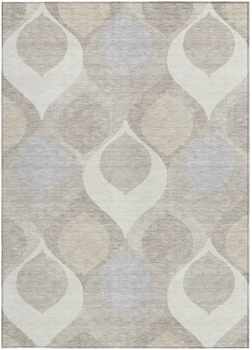 Ivory Beige And Tan Ogee Washable Indoor Outdoor Area Rug Photo 4