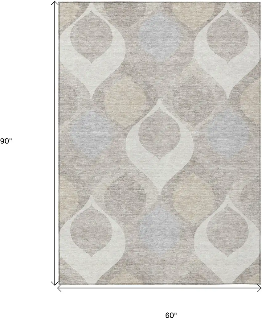 Ivory Beige And Tan Ogee Washable Indoor Outdoor Area Rug Photo 9