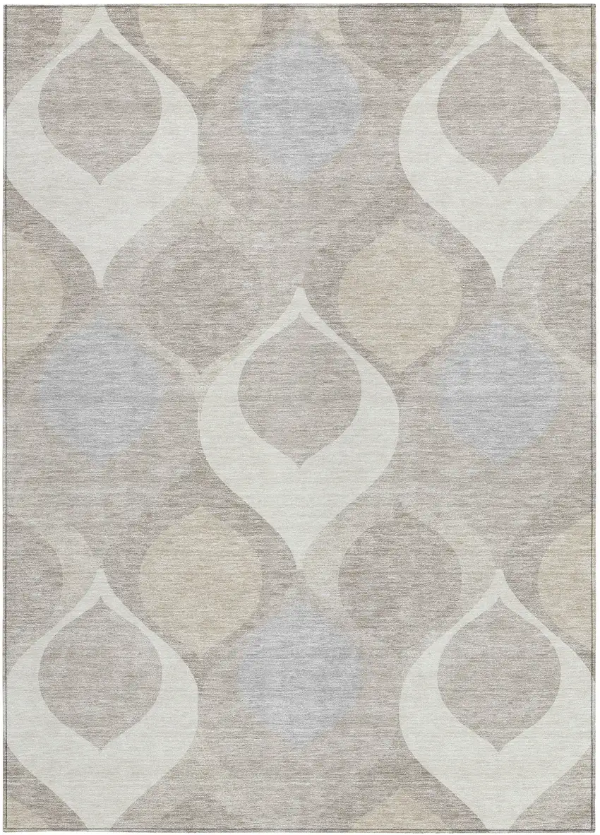 Ivory Beige And Tan Ogee Washable Indoor Outdoor Area Rug Photo 4