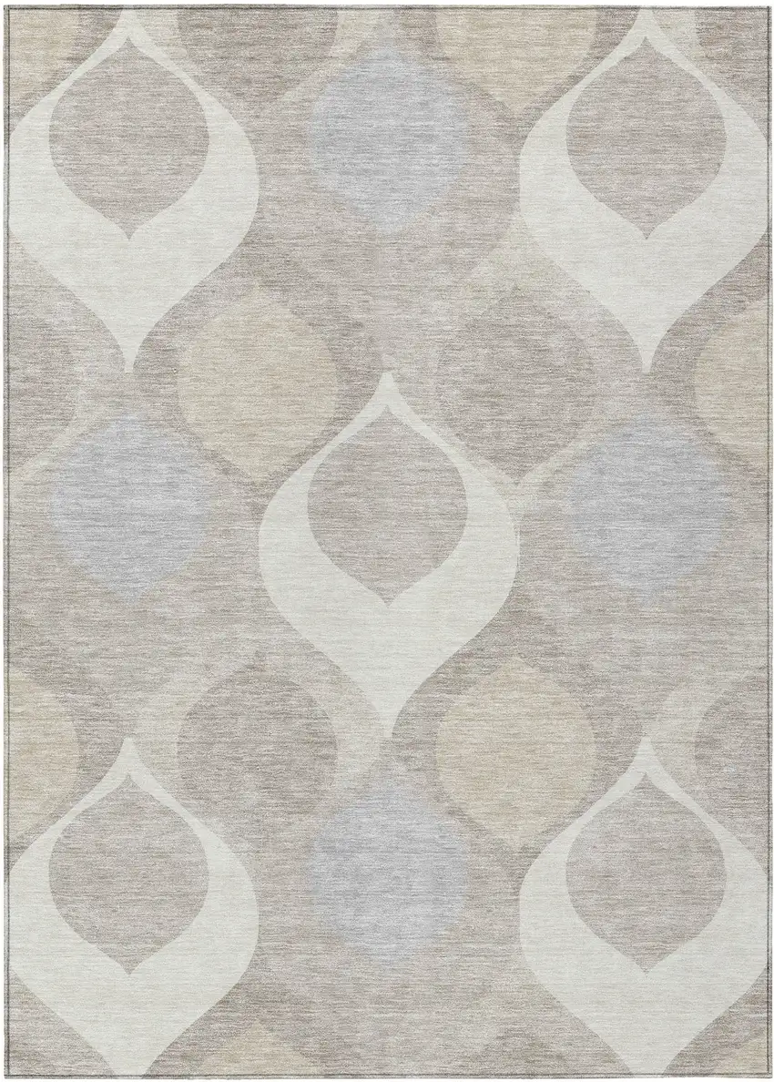 Ivory Beige And Tan Ogee Washable Indoor Outdoor Area Rug Photo 1