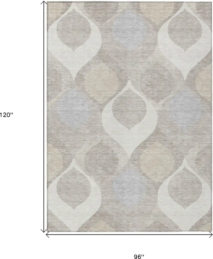 Ivory Beige And Tan Ogee Washable Indoor Outdoor Area Rug Photo 9