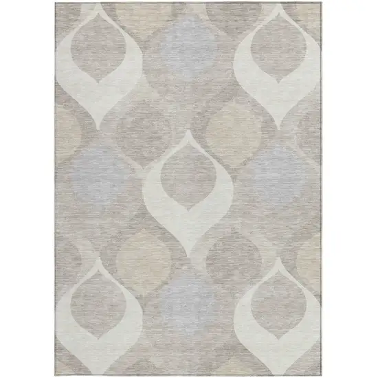 Ivory Beige And Tan Ogee Washable Indoor Outdoor Area Rug Photo 4