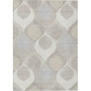 Photo of Ivory Beige And Tan Ogee Washable Indoor Outdoor Area Rug