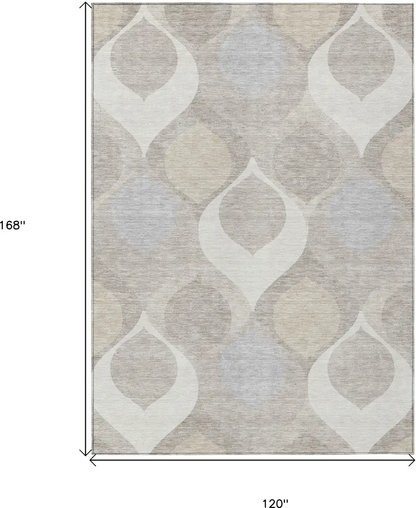 Ivory Beige And Tan Ogee Washable Indoor Outdoor Area Rug Photo 9