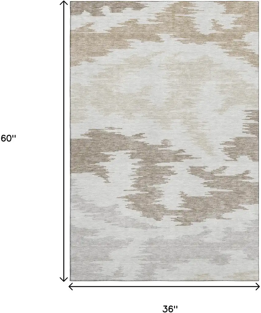 Ivory Beige And Taupe Abstract Washable Area Rug With UV Protection Photo 3