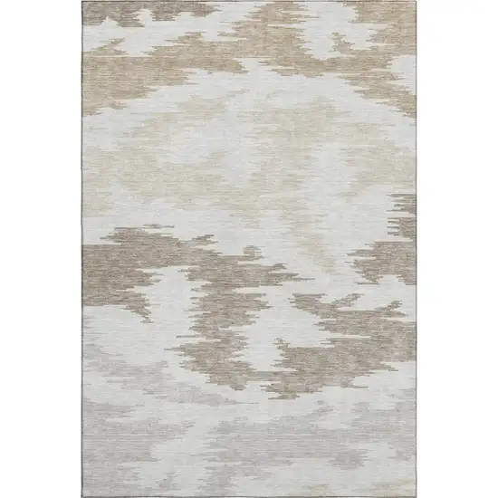 Ivory Beige And Taupe Abstract Washable Area Rug With UV Protection Photo 1