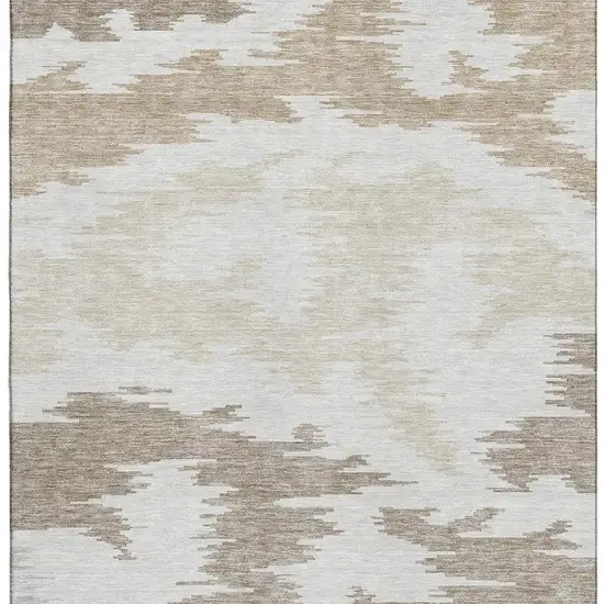 Ivory Beige And Taupe Abstract Washable Area Rug With UV Protection Photo 3