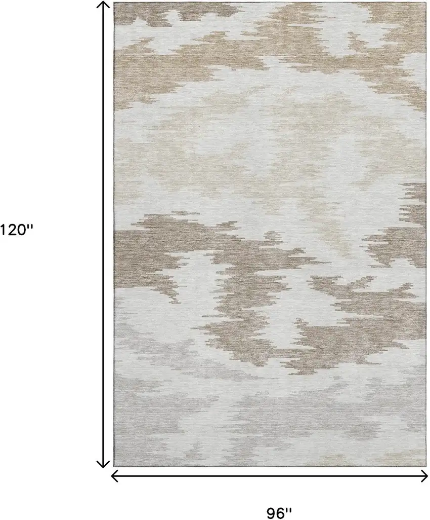 Ivory Beige And Taupe Abstract Washable Area Rug With UV Protection Photo 9