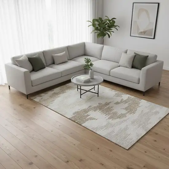 Ivory Beige And Taupe Abstract Washable Area Rug With UV Protection Photo 2