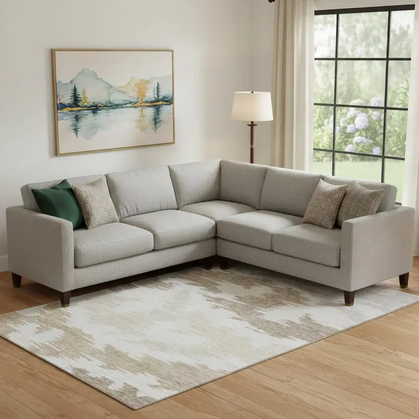 Ivory Beige And Taupe Abstract Washable Area Rug With UV Protection Photo 1