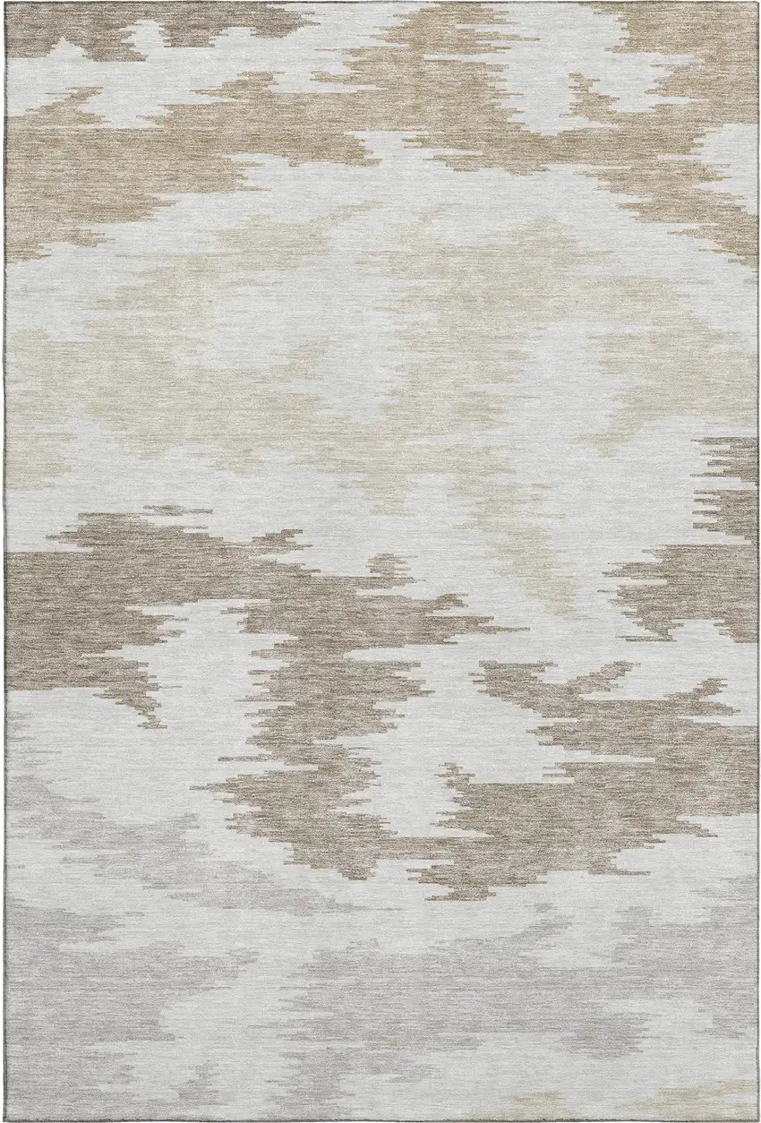 Ivory Beige And Taupe Abstract Washable Area Rug With UV Protection Photo 1