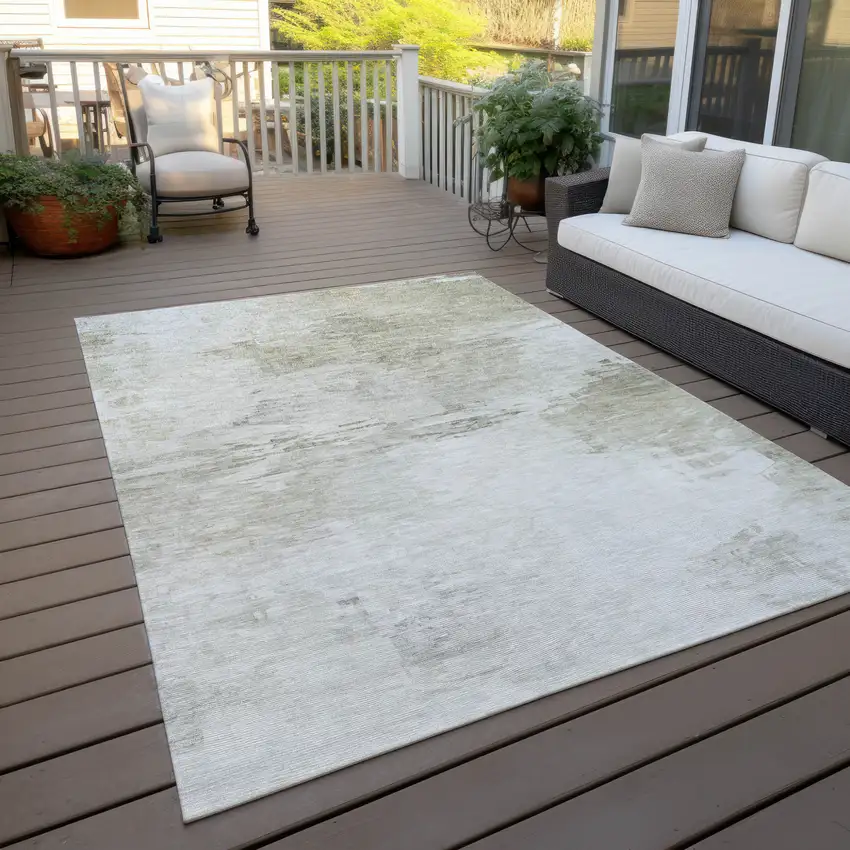 Ivory Beige And Taupe Abstract Washable Indoor Outdoor Area Rug Photo 8