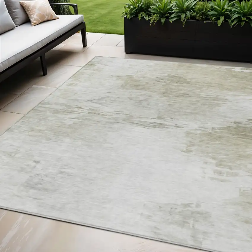 Ivory Beige And Taupe Abstract Washable Indoor Outdoor Area Rug Photo 1