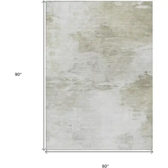 Ivory Beige And Taupe Abstract Washable Indoor Outdoor Area Rug Photo 3